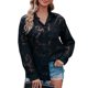 thumbnail image 1 of Camisa de blusa de gasa de manga larga con botones florales transparentes para mujer Eccomum Negro/Grande, 1 of 7