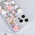 thumbnail image 6 of for iPhone 13 Pro Max Bling Case with Strap, Luxury Glitter Rhinestone Diamond Crystal Sparkle Rose Flower Pearl Floral Bracelets Soft Bumper Protective Case Cover for Women Girls White Pink, 6 of 16