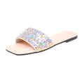 thumbnail image 2 of Rhinestone Slide Sandals Women Girls Dressy Low Wedge Sandal Summer Beach Cute Slip on Slippers Boho Glitter Open Toe Flat Sandals, 2 of 5