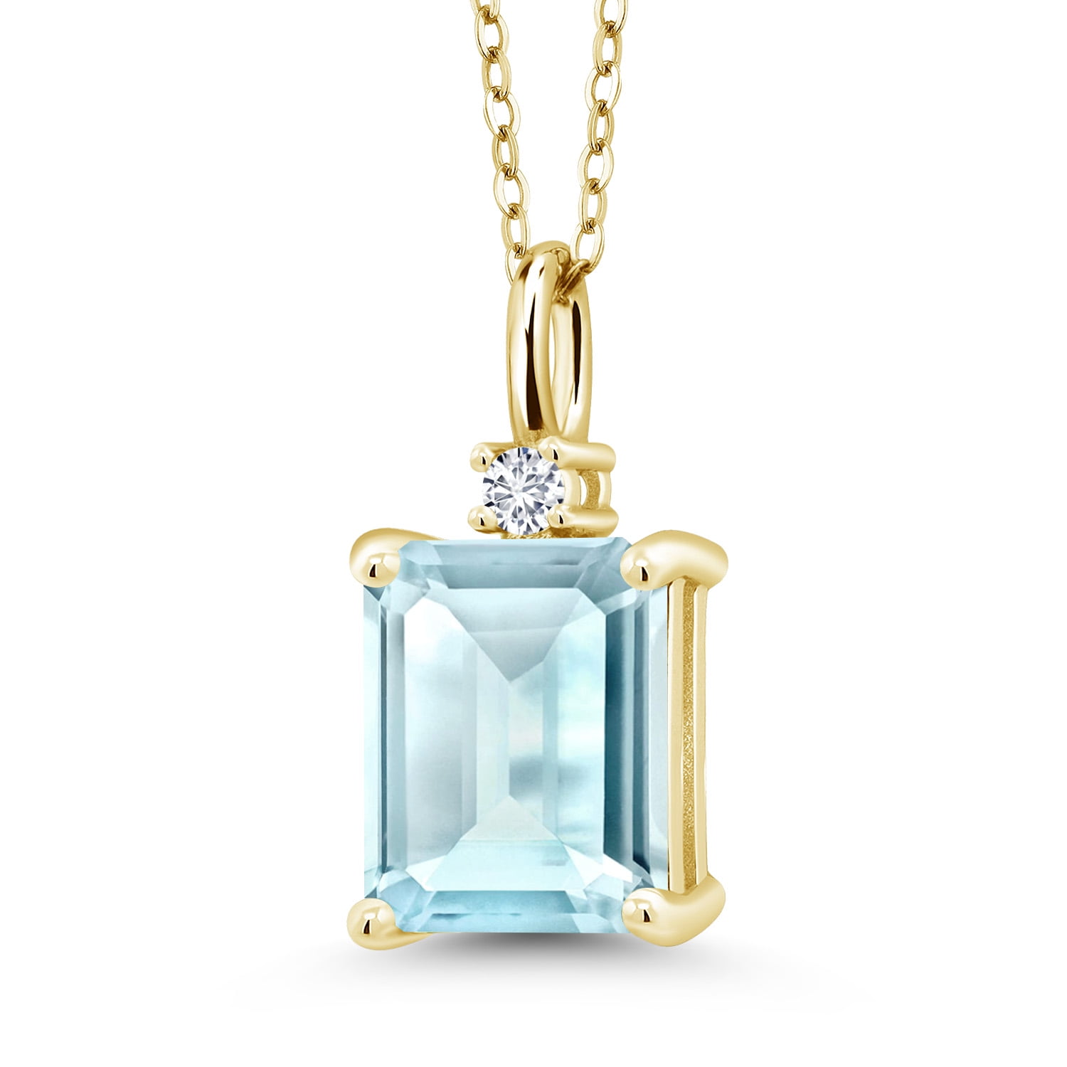 18K Yellow Gold Plated Silver Sky Blue Topaz and White Lab Grown Diamond Pendant Necklace for Women (4.04 Cttw, Gemstone November Birthstone, Emerald Cut 10X8MM with 18 inch Silver Chain)