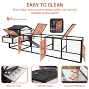 PETSCOSSET Large Wooden Chicken Coop with Run for 4-8 Chickens, Weatherproof Hen House with 2 Nesting Boxes, UV-Proof Roof & 4 Roosting Bars, Extendable Design for Extra Space, Black