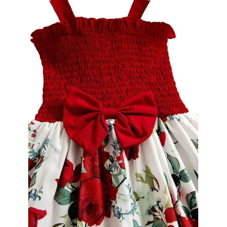 

Boho Floral Straps Cami Sleeveless Red and White Toddler Girls Dresses (Girl s)