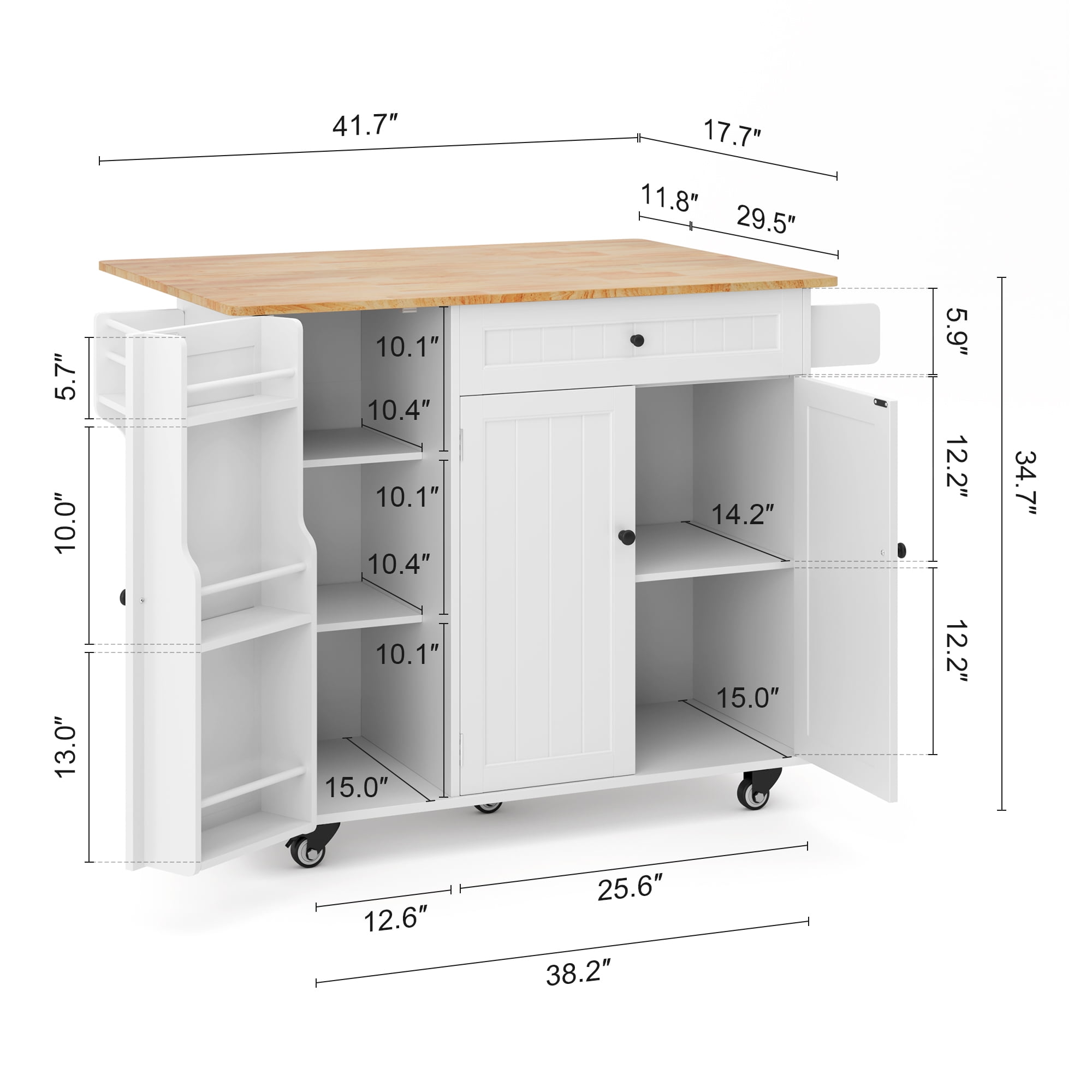 Kitchen Island with Storage, Lofka 41.7” Kitchen Island Cart with Drop Leaf | Interal Storage Rack | a Drawer | Spicy Rack and Towe, White