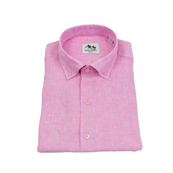 Wear Sierra Men's Top Shelf Pink Linen Short Sleeve Button Down Shirt, Linen, Large, 1-Pack