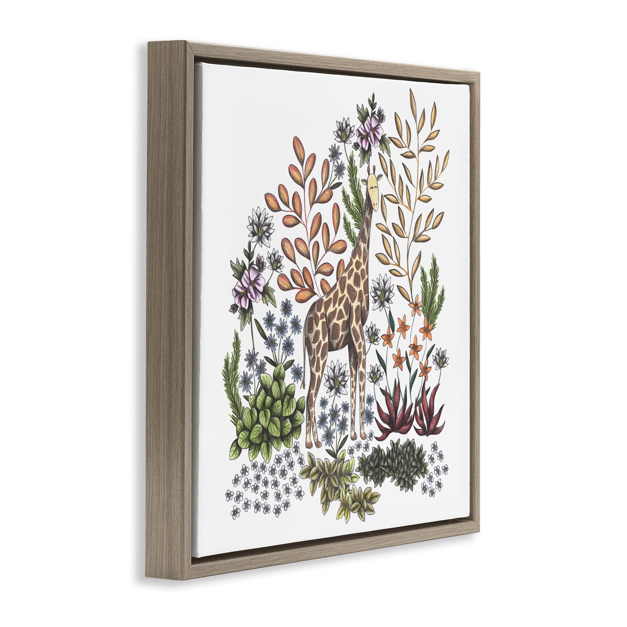 Jungle Wildlife Giraffe Brown Framed Floater Canvas Wall Art, design by Cecilia Battaini