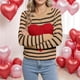 thumbnail image 5 of Suéter de Mujer con Estampado de Corazones, Larga, Cuello Redondo, Tejido de Punto Acanalado, Estilo Casual. Café Negro M, 5 of 8