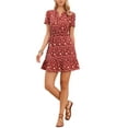 thumbnail image 2 of INSPIRE CHIC Floral Dress for Women V Neck Smocked Waist Above the Knee Tiered Dress XS Dark Red, 2 of 6
