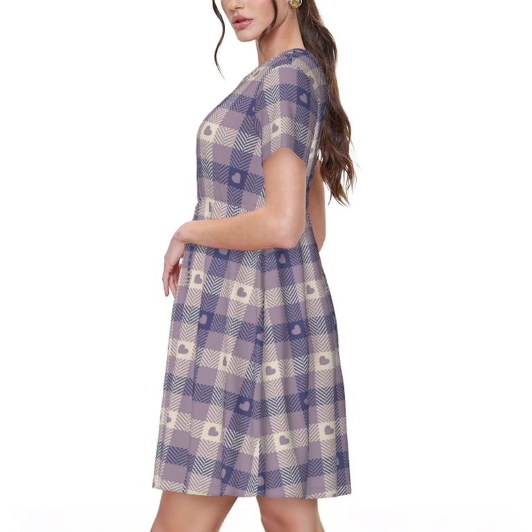 Naloa Heart Check Plaid Print Womens Summer A-Line Dress with Pockets,Short Sleeve Dresses,Flowy Beach Swing Dress for Vacation Travel - Walmart.com Naloa Heart Check Plaid Print Womens Summer A-Line Dress with Pockets,Short Sleeve Dresses,Flowy Beach Swing Dress for Vacation Travel - Walmart.com