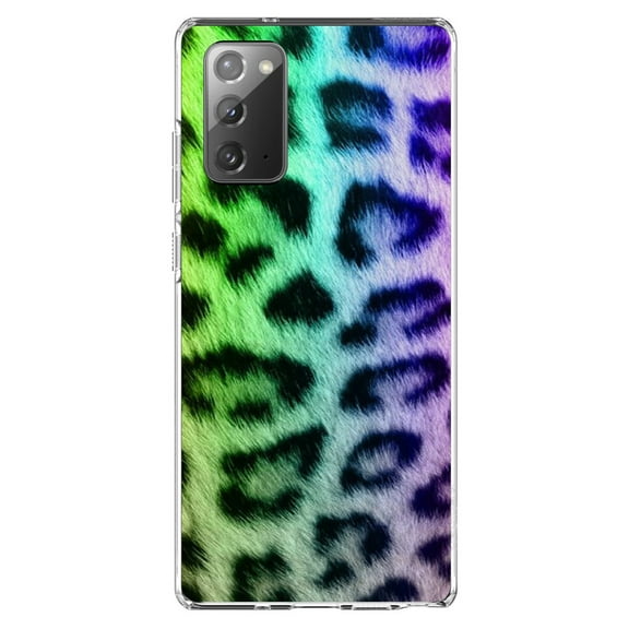 DistinctInk Clear Shockproof Hybrid Case for Galaxy Note 20 ULTRA (6.9" Screen) - TPU Bumper, Acrylic Back, Tempered Glass Screen Protector - Rainbow Leopard Cheetah Fur Print
