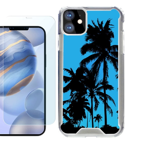 For Apple iPhone 12 Case, iPhone 12 Pro Case, Hybrid Bumper Phone case, with Tempered Glass Screen Protector, by OneToughShield ® - Tropical Summer