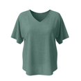 thumbnail image 3 of Casual Loose Fit Button Up Blouse Tunic Short Sleeve Summer Shirt with Pocket for Women - Versatile Everyday Outfit Easy Care and, L, Dark Green, 3 of 5