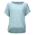 thumbnail image 1 of Women’s Soft Loose Fit Short Sleeve Linen Blouse - High Low Hem Design, Casual Comfortable Top, Solid Color Options, 1 of 5