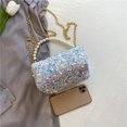 thumbnail image 4 of Moda mujer perla lentejuelas cilindro bolsos cadena hombro bolsos (blanco), 4 of 9