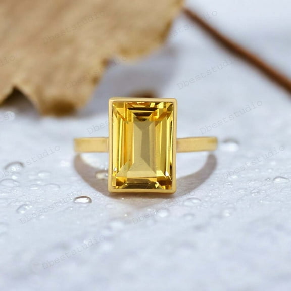 Yellow Citrine Engagement Ring Women Solitaire Anniversary Ring Bezel Set Stacking Ring November Birthstone Guft Jewelry