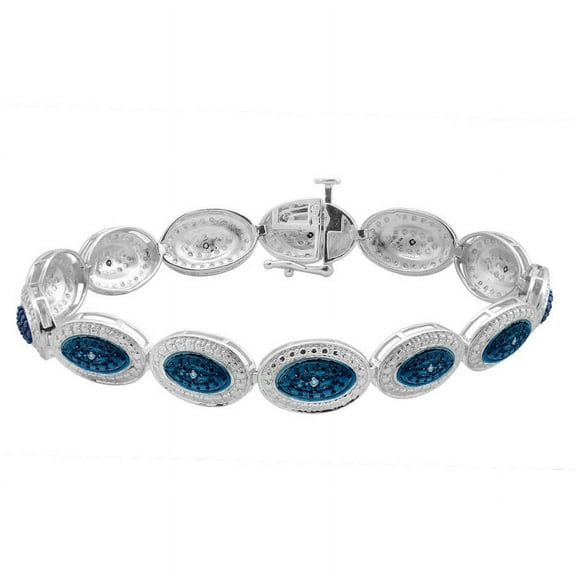 1/10 Carat T.W. Round Blue Diamond Sterling Silver Fashion Bracelet, 7"