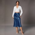 thumbnail image 4 of Skirts For Women Midi Length Elegant Satin Skirt High Waist Silky Fishtail Skirt Glossy Fake Silk Mid-Calf Skirt For Commute Party Outings Blue XS, 4 of 7