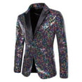 thumbnail image 2 of Wrtxtat Men's Shiny Sequin Blazer Sparkle Metallic Tuxedo Party Jacket Festival Party Prom Performance One Button Jacket Big and Tall Multicolor XXXXL, 2 of 9