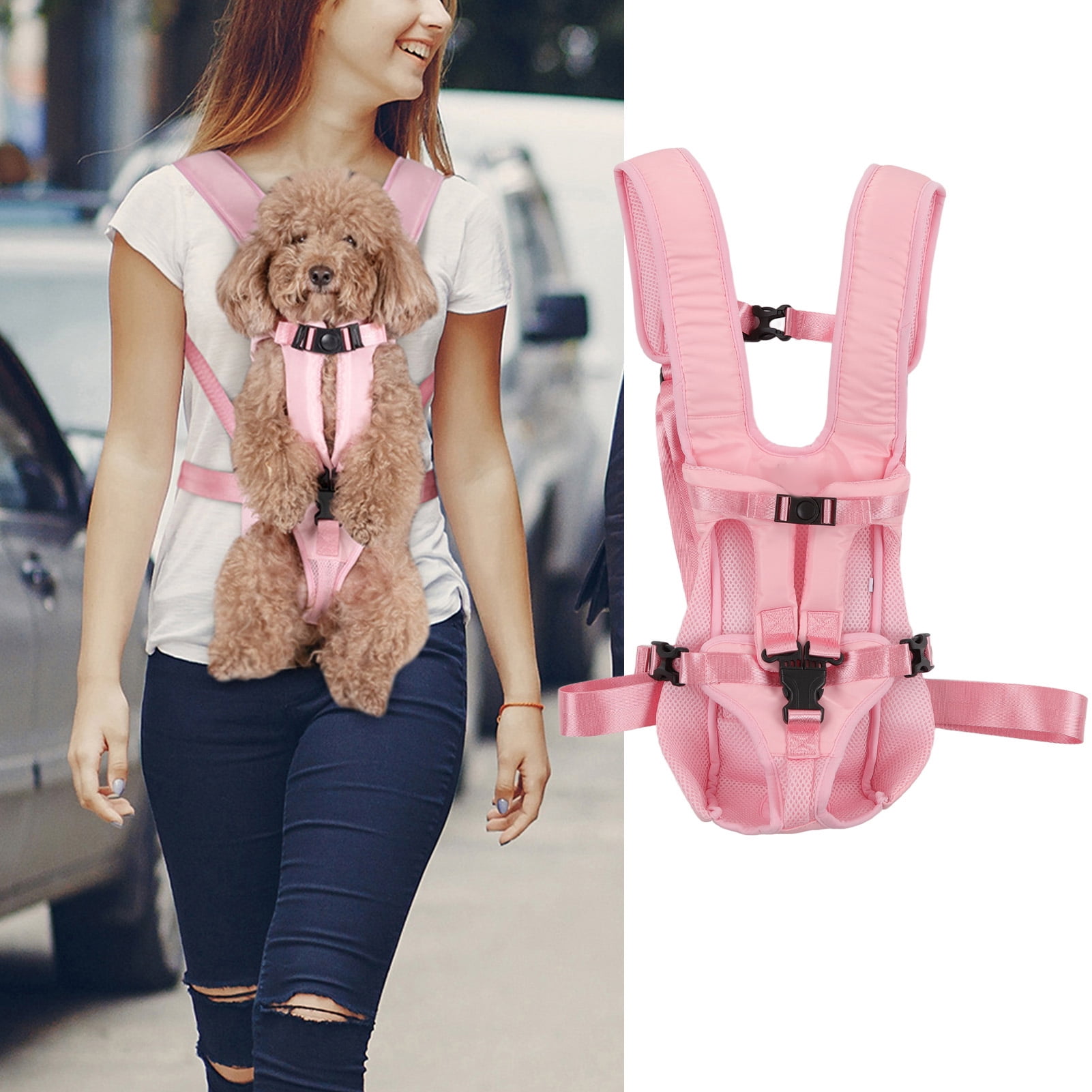 YAHHU Premium Pet Carrier Backpack Chest Front Bag Adjustable Breathable Dog Cat Sling Carrier for Small Puppies Hiking Camping Walking Travel Outdoor Adventures, Pink Size Medium (14.57 in / 37 cm)