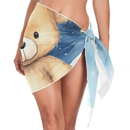 Teddy Bear Stars Women Coverups Beach Cover Up Chiffon Swimsuit Bikini Wrap Short Skirt Beach Slit Tie Waist