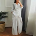 thumbnail image 3 of Dazajoo Women's 2 Piece Outfits Long Sleeve Button Down Shirt Wide leg Palazzo Pants Matching Set with Pockets Holiday Deals,White,L, 3 of 7