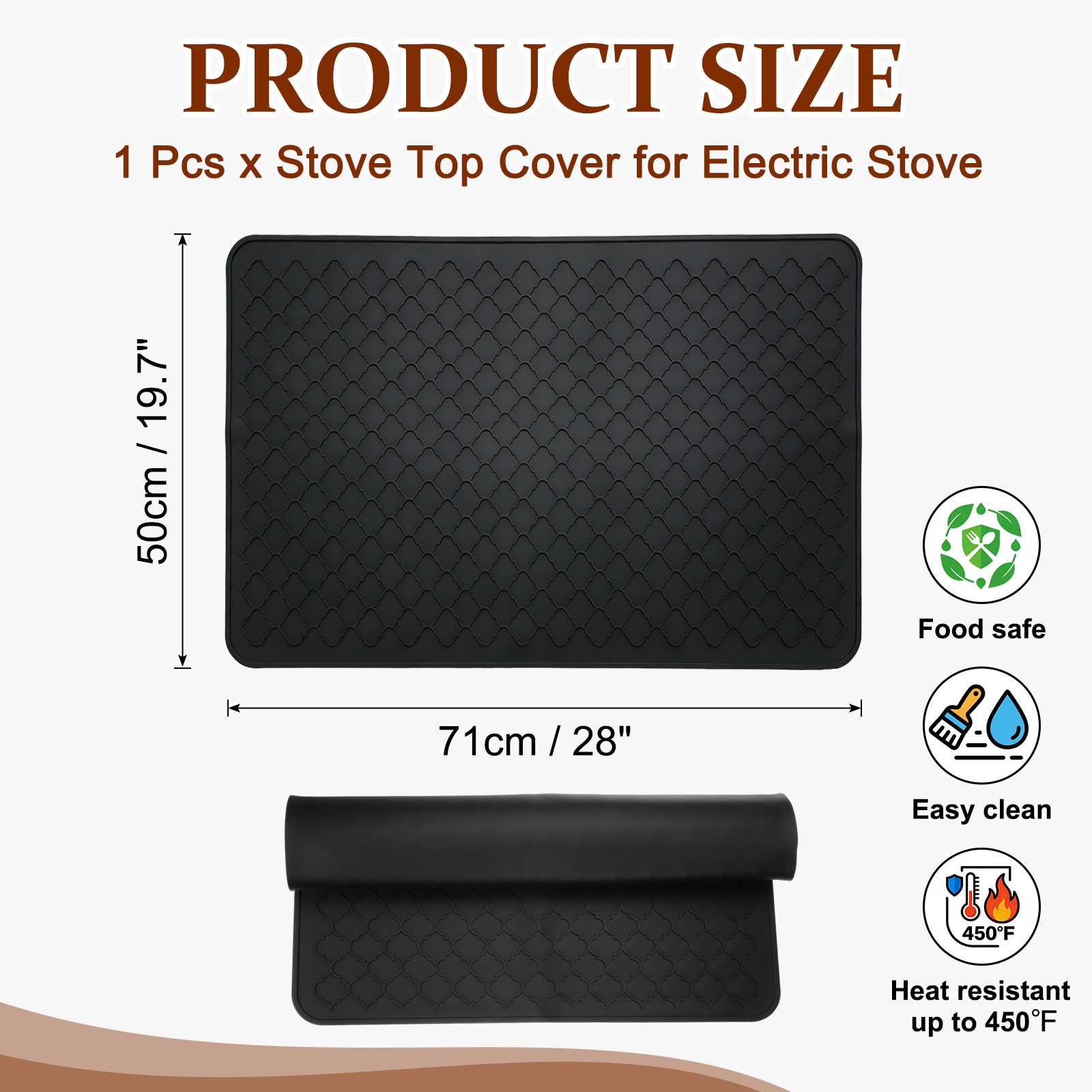 Uxcell 28 x 20 Inch Stove Top Cover for Electric Stove, 1Pcs Silicone Mat for Glass Top Cover Non-Slip Glass Cooktop Protector for Kitchen Oven Dish Drying Mat, Black