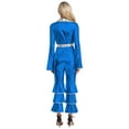 thumbnail image 2 of Sxiwei Women 70s 80s Disco Costume Long Sleeve Metallic Dance Jumpsuit for Party Performance Royal Blue XXL, 2 of 6