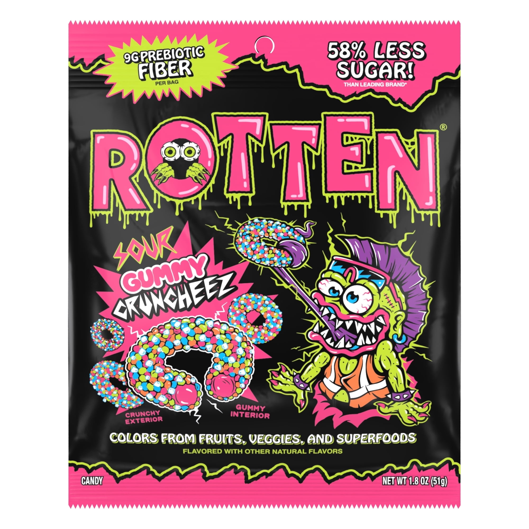 Rotten Sour Gummy Cruncheez Low Sugar & Dye-Free Gluten-Free Candy 1.8 oz