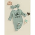 thumbnail image 5 of Spewahor Infant Baby Girl Fall Romper Letter Print Ribbed Long Sleeves Round Neck Full Length Jumpsuit with Headband, 5 of 9