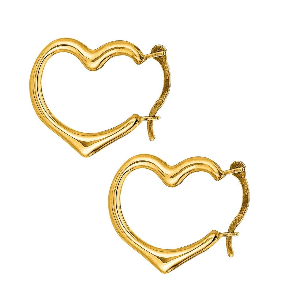 【wingbling】14k Love Catcher Natural Stone Heart Top JewelStop 14k Yellow Gold Heart Hoop Earrings, Tubular