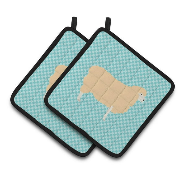 Caroline's Treasures English Leicester Longwool Sheep Blue Check Pair of Pot Holders