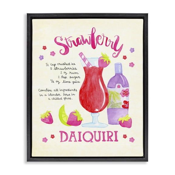 Stupell Industries Strawberry Daiquiri Recipe Food & Beverage Painting Black Floater Framed Canvas Art Print Wall Art, 17 x 21