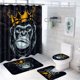 thumbnail image 2 of Juego de 4 cortinas de ducha para baño, juego de cortinas de ducha de poliéster con alfombras de baño, juego de baño con patrón pintado de corona de chimpancé con fondo negro con cortina de ducha y, 2 of 8