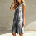 thumbnail image 6 of Ksrymi Two Piece Sets for Women Striped Sleeveless Romper Shorts – Loose V-Neck Button Down Wide Leg Playsuit with Pockets, Relaxed Set Overalls for Women, 6 of 7