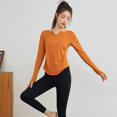 thumbnail image 1 of Ropa deportiva de manga larga con cuello en V y doble volante, ropa deportiva de secado rápido, Top de Yoga elástico de tela de nailon adelgazante que cubre el vientre, 1 of 5
