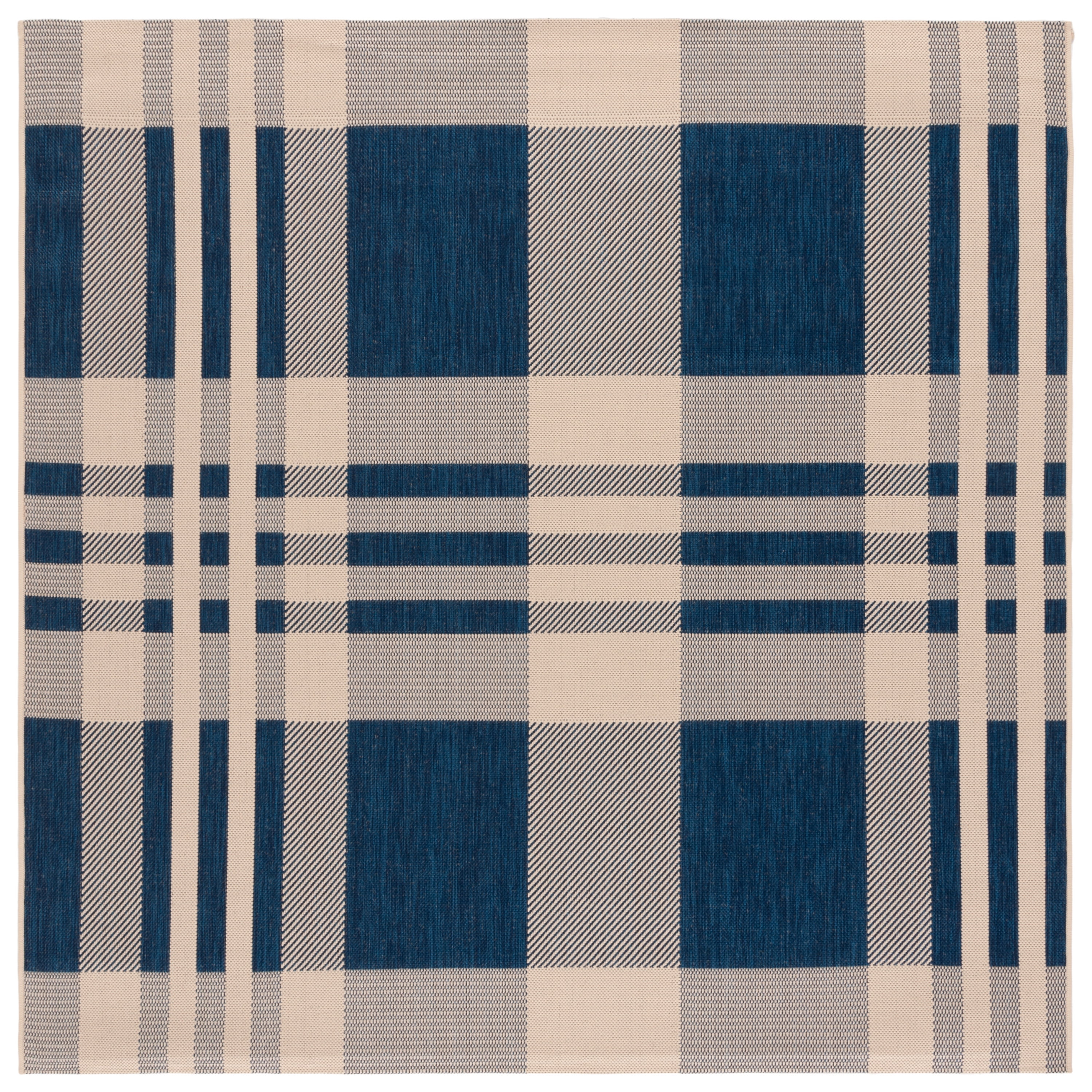 Safavieh Courtyard Benjamin Plaid Indoor/Outdoor Area Rug, Navy/Beige, 6'7" x 6'7" Square