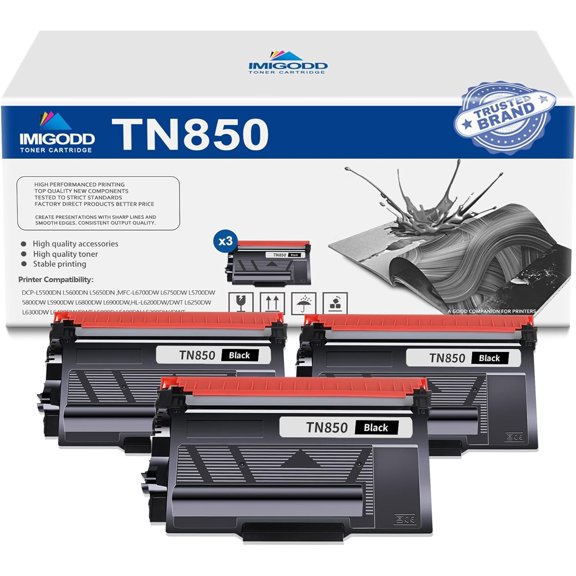 3-Pack TN850 Black Toner Cartridge Replacement for Brother High Capacity 9,000 Pages with DCP-L5500DN L5600DN L5650DN MFC-L6700DW L6750DW L5700DW L5800DW L5900DW L6800DW L6900DW HL-L6200DW/DWT Printe