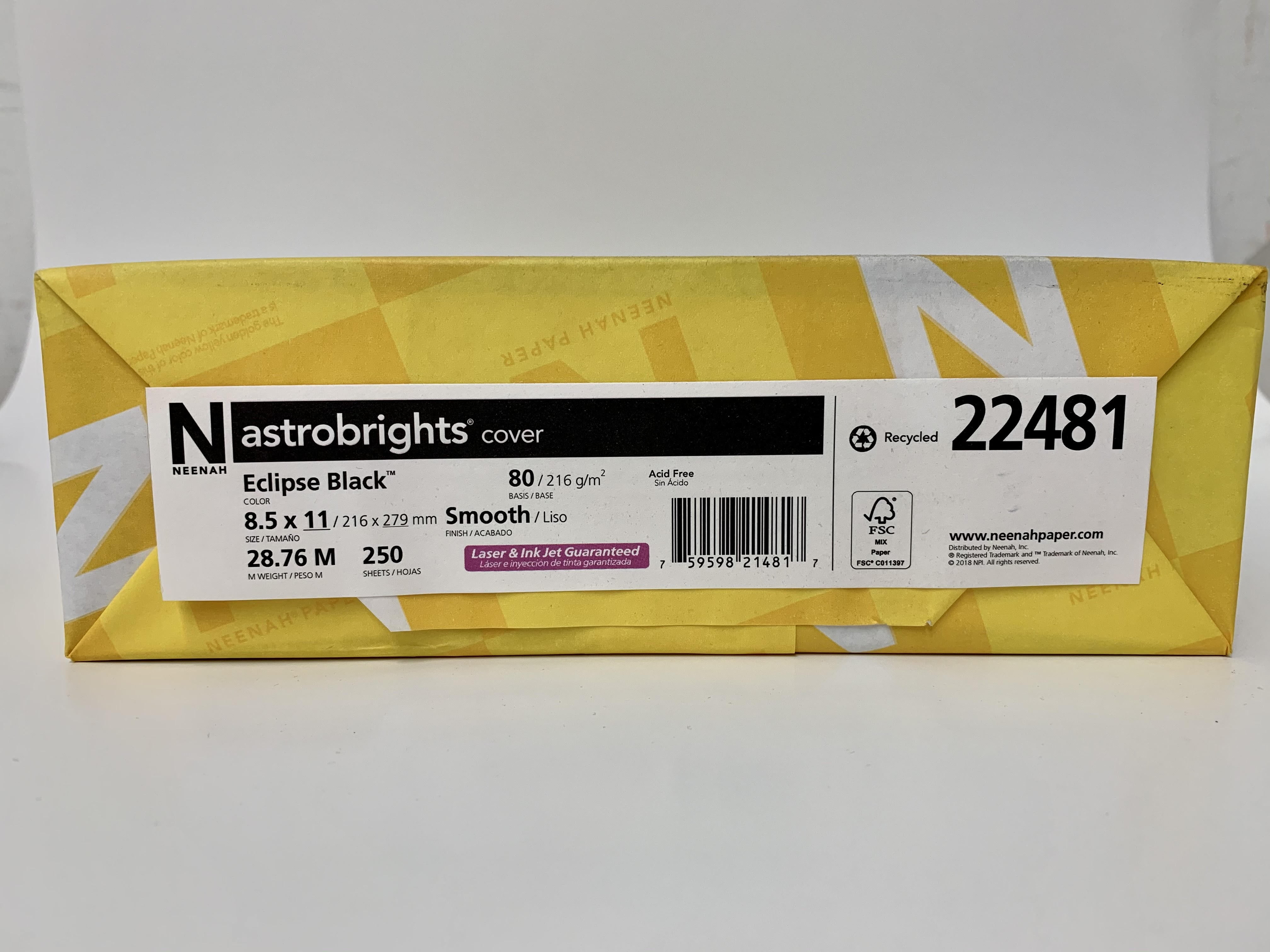 Astrobrights Eclipse Black Card Stock 8.5X11/" 80 LB Cover Smooth.