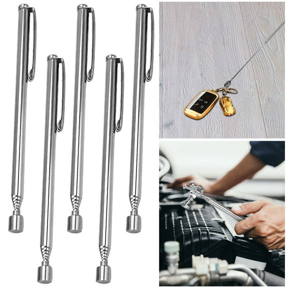 5Pcs Telescoping Magnetic Pickup Tool, Extendable Magnet Stick Grabbers, 4.92-25.59 in Adjustable Lenth Magnetic Metal Retrieval Tool with Pocket Clip, Freedom Extension Reacher Tool for Screw