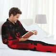 thumbnail image 6 of Susaid Black Panther Red Background Print Men's Long Sleeve Pajama Set, Two-Piece Button-Down Loungewear PJs Set, Comfortable Sleepwear for Relaxation-Medium, 6 of 7
