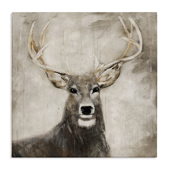 Stupell Industries Rustic Lodge Gazing Deer in Neutrals Canvas Art, 17 x 17, by Sally Swatland