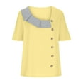 thumbnail image 4 of JGGSPWM Women's Cozy Casual Short Sleeve V-Neck Solid Blouse Plus Size Shirts Button Down Ruched Collar Summer Tops Yellow L, 4 of 6