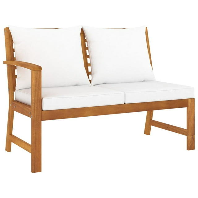 Carevas Patio Bench 45.1" with Cushion Solid Acacia Wood