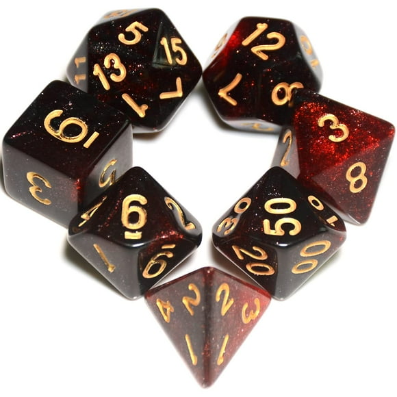 Juego de dados Dnd de 7 piezas (rojo negro)