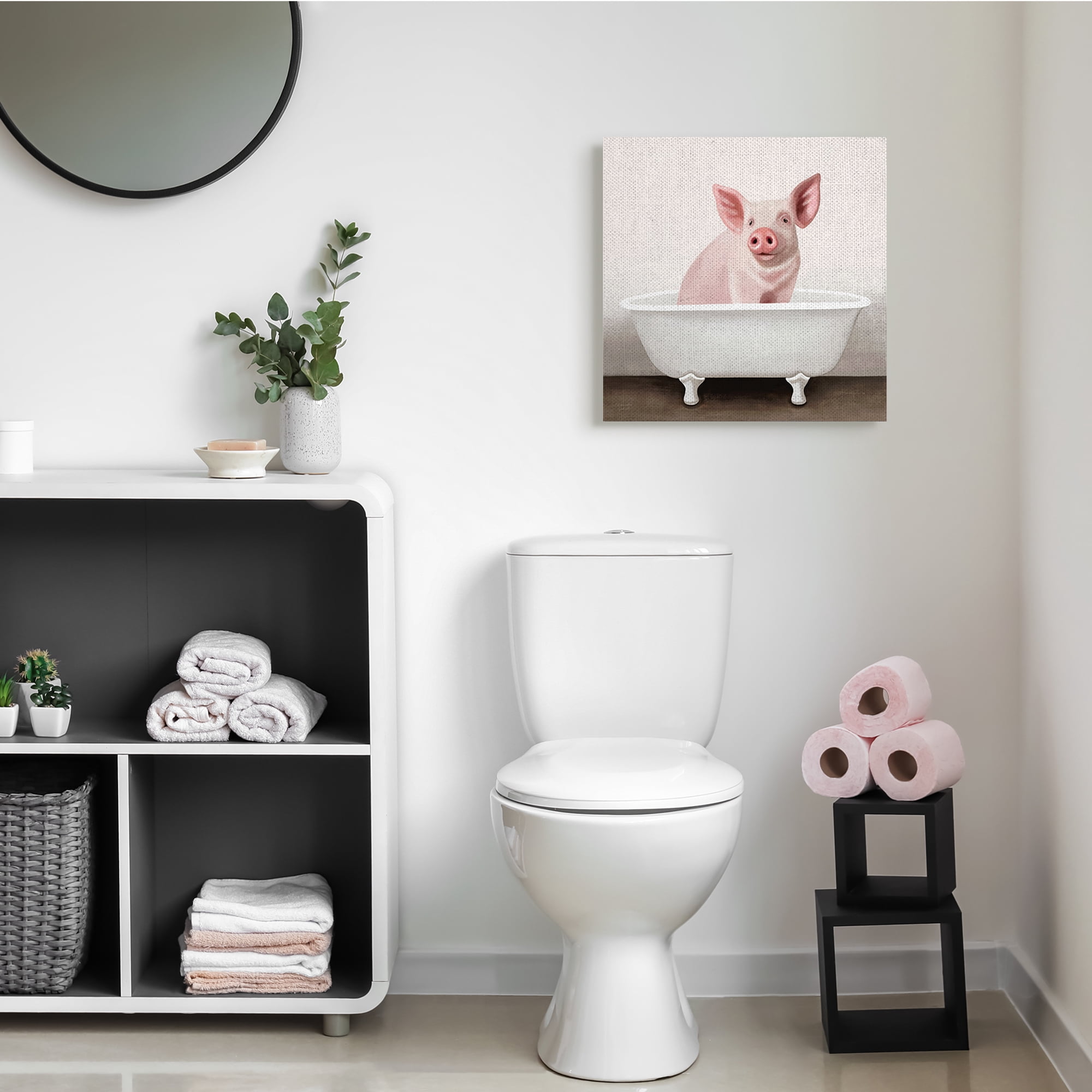 Stupell Industries Pink Farm Pig in Country Bath Tub,24 x 24,Designed by Elizabeth Tyndall