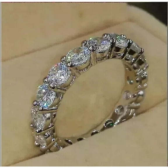 Full Eternity Band Ring 3.00Ct Round Cut Real Moissanite 14K White Gold Plated