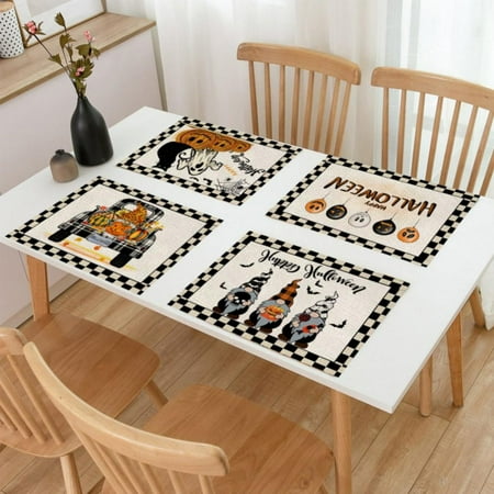 

Halloween Burlap Plaid Holiday Placemats Set of 4 Happy Halloween Fall Pumpkin Placemats Table Mats Heat-Resistant & Anti-Slip Table Mats Placemats for Dining Home Kitchen Decor Indoor