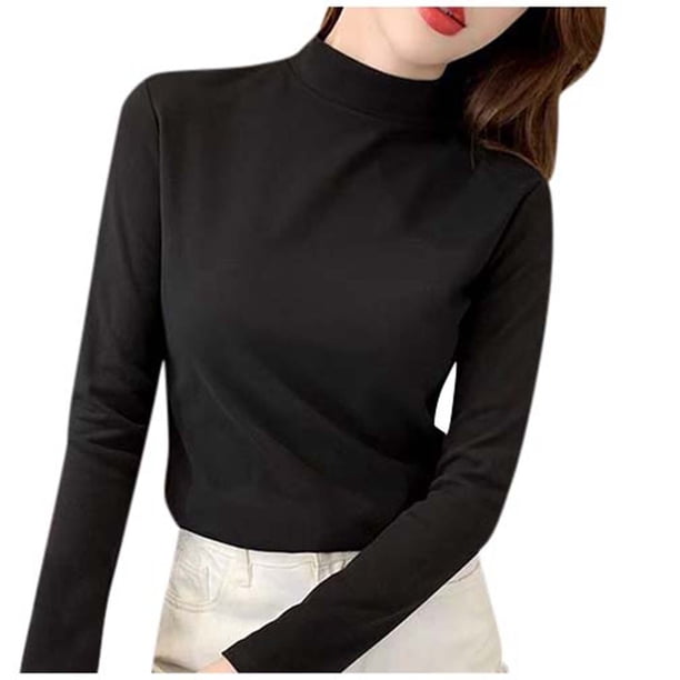 Heisall Women's Base Layer Shirts Semi-High Neck Solid Color Long Sleeve Fashion Layering Tops