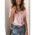 thumbnail image 4 of Hauts Décontractés d'Été pour Femmes Col en V Mignons à Volants Manches Courtes Chemises Boutonnées Blouses, 4 of 5