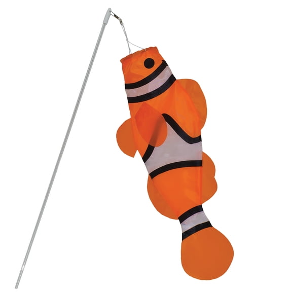 In the Breeze 4872-S — 18-Inch Clownfish Windsock - 21-Inch Shatterproof Wand — Colorful Fun Handheld Windsock