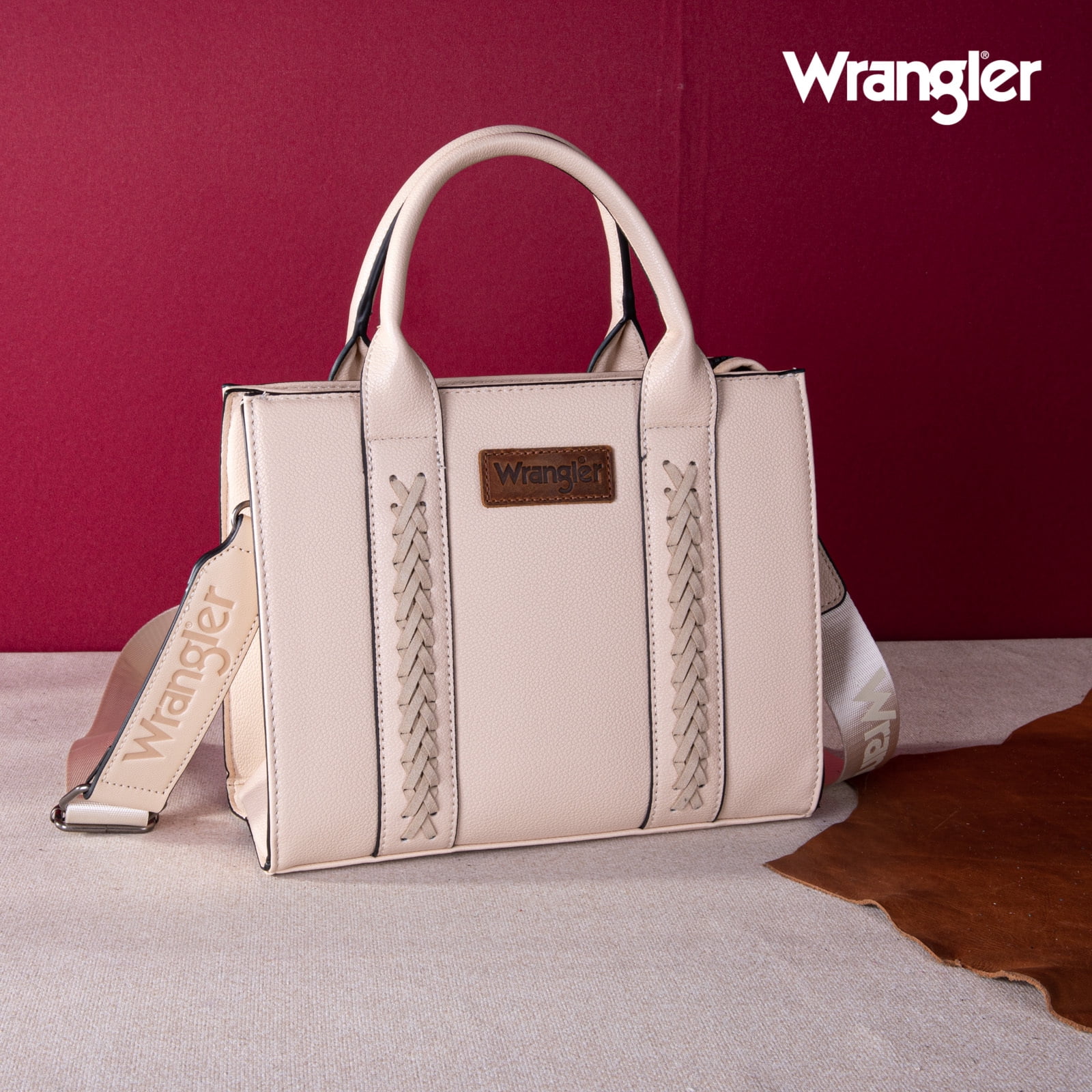 Wrangler Medium Tote Bag for Women Designer Satchel Handbags Top-handle Purses with Strap, Natural-Beige